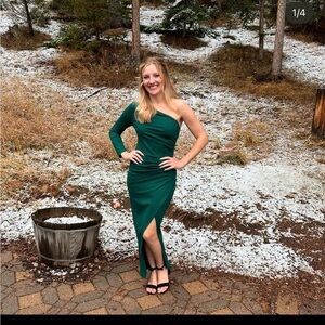 one shoulder cocktail gown wedding guest